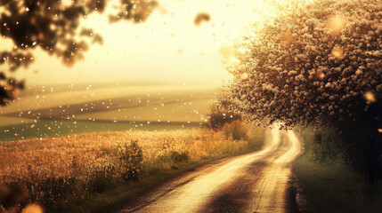 Wall Mural - A road with a tree in the middle of it