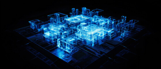 Wall Mural - a blue and white computer chip with a blue background