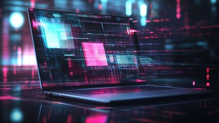 Futuristic High-Tech Laptop with Vibrant Abstract Colors on Screen