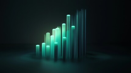 Poster - A sleek, D-rendered bar graph with tall, shiny bars in shades of blue and green, illustrating a rise in market data over a specified period