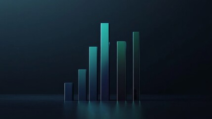 Poster - A sleek, D-rendered bar graph with tall, shiny bars in shades of blue and green, illustrating a rise in market data over a specified period