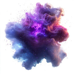 nebula cloud with vibrant glowing purple triangles scattered inside, low poly on a white background