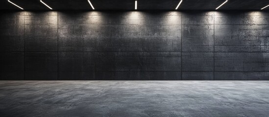 Wall Mural - Abstract dark grey textured concrete wall with minimal lighting ideal for showcasing empty copyspace or promotional content