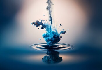 Poster - A blue ink cloud with small bubbles rises from the water, creating ripples on the surface.