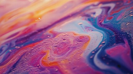 Fototapete - Vibrant Abstract Macro Shot of Colorful Soap Bubble with Vivid Swirling Patterns and Tiny Droplets