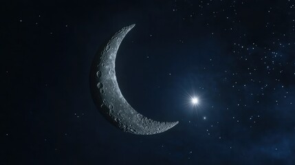 Wall Mural - a crescent moon shines brightly against a dark starry sky. ideal for space, night, or dream-themed p