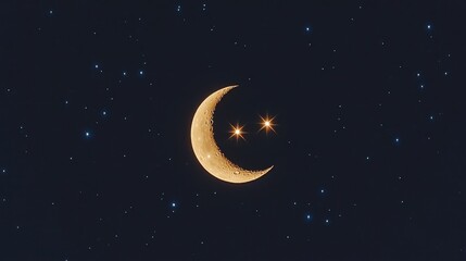 a smiling crescent moon shines brightly against a backdrop of twinkling stars. perfect for children'