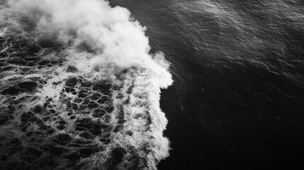 Fototapete - Aerial View of Volcanic Patterns in Black and White with Dynamic Waves and Ample Copyspace for Text Placement