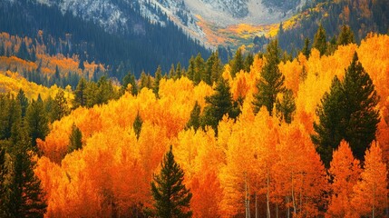 Aufkleber - Aerial View of Colorful Autumn Foliage Over Vibrant Forest Landscape with Space for Text Integration in Nature Background