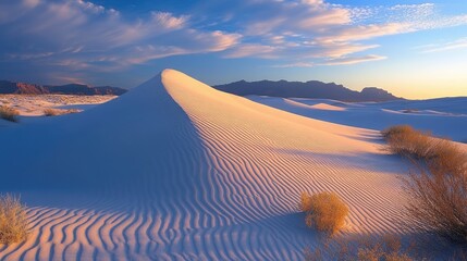 Aufkleber - Serene white sand dune landscape under a colorful sky at sunset showcasing the beauty of desert scenery