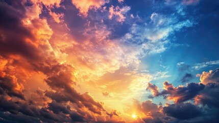 Aufkleber - vibrant sunset sky with dramatic clouds blending orange blue and purple hues creating a breathtaking