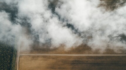 Aufkleber - aerial view of white clouds over brown ground creating space for text placement and natural landscap