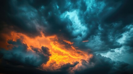 Aufkleber - Stunning Sunset with Dramatic Dark Clouds and Turquoise Sky at Dusk