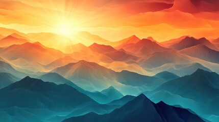 Aufkleber - Dramatic sunset over mountain range with vibrant colors and sun rays illuminating silhouettes of peaks in a breathtaking landscape scene