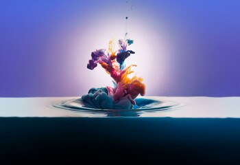 Poster - Abstract colorful ink swirls spreading in water creating an underwater explosion.