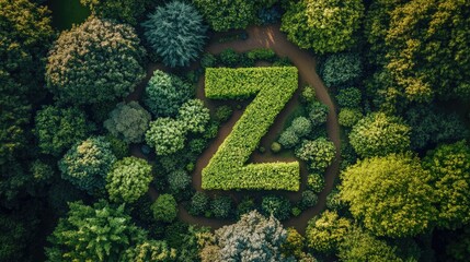 Fototapete - Aerial View of Green Garden Landscape Featuring Uppercase Letter Z Surrounded by Lush Trees and Foliage