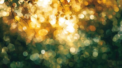 Leinwandbilder - Bokeh effect in a natural landscape with muted brown leaves against a blurred green backdrop creating an abstract artistic atmosphere