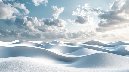 Fototapete - Textured Sand Dunes under a Cloudy Blue Sky with Intricate Patterns and Shapes in a Serene Landscape Environment