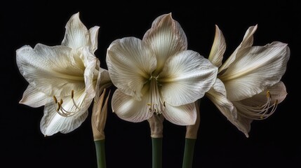 Leinwandbilder - Elegant blooming amaryllis flowers showcasing delicate petals on a dark background for a striking floral composition.