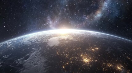 Aufkleber - Stunning View of Earth with Milky Way Galaxy and Stars in the Background During Twilight Hours