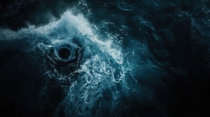Leinwandbilder - Aerial View of Turbulent Ocean Waves Surrounding a Mysterious Eye on a Dark Background with Space for Text Integration