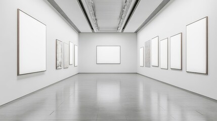 Aufkleber - Modern Art Gallery Interior with Blank Frames Ready for Exhibition in a Bright and Minimalist Space with Clean Architectural Lines