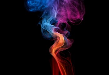Poster - Abstract colorful smoke swirling on a black background.