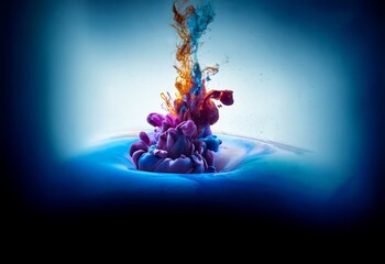 Poster - Colorful ink swirling in blue water, creating an abstract pattern.