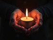© fotoluigi868 - A Pair Of Hands Holding A Lit Candle, Surrounded By Darkness, Soft Glow, Symbolic Of Hope And Remembrance, High Detail 00001
