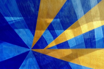 Aufkleber - An intricate abstract design featuring bold blue and gold colors, creating a dynamic play of light and geometrics that captivates the viewer's eye.