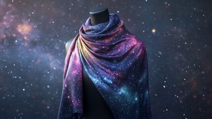 Wall Mural - Mockup of a custom scarf with a galaxy pattern draped over a minimalist mannequin