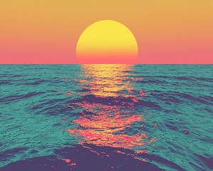 Poster - Vibrant sunset over calm ocean water.