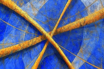 Poster - Vibrant blue and gold hues intertwine beautifully, creating a dynamic composition that evokes a sense of movement and natural elegance through their overlapping forms.