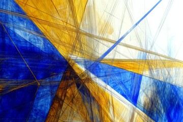Aufkleber - The artwork features a dramatic interplay of blue and orange shapes and lines, creating a captivating composition that conveys depth and complexity through its abstract design.