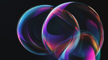 Wall Mural - Glowing soap bubbles isolated on black background. Abstract soapy random spheres 3d brutalism design