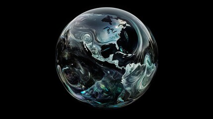 Wall Mural - Earth Day Environment Concept - Globe Glass Glowing isolated on black background. Abstract planet sphere in Space 3d brutalism design