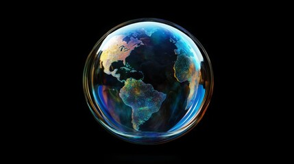Wall Mural - Earth Day Environment Concept - Globe Glass Glowing isolated on black background. Abstract planet sphere in Space 3d brutalism design