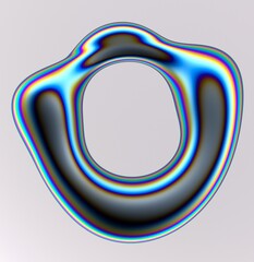 Aufkleber - Holographic liquid substance of oval shape with a hole in the middle on a white background. 3D illustration of a strange futuristic organic shape in shimmering pearlescent colors.