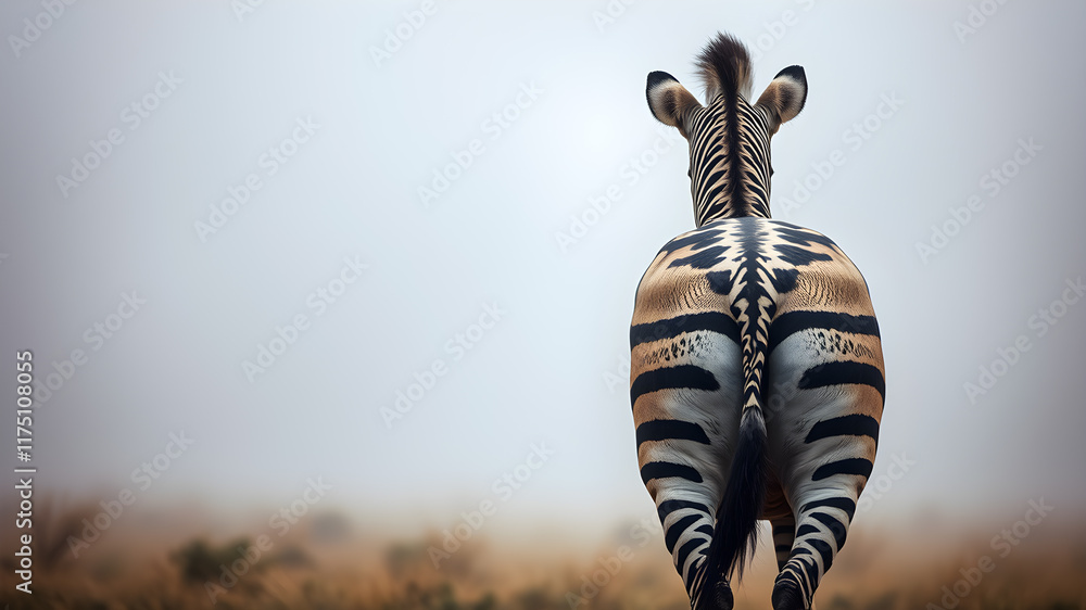 Dramatic zebra back view in foggy environment. Generative AI の Stock ...