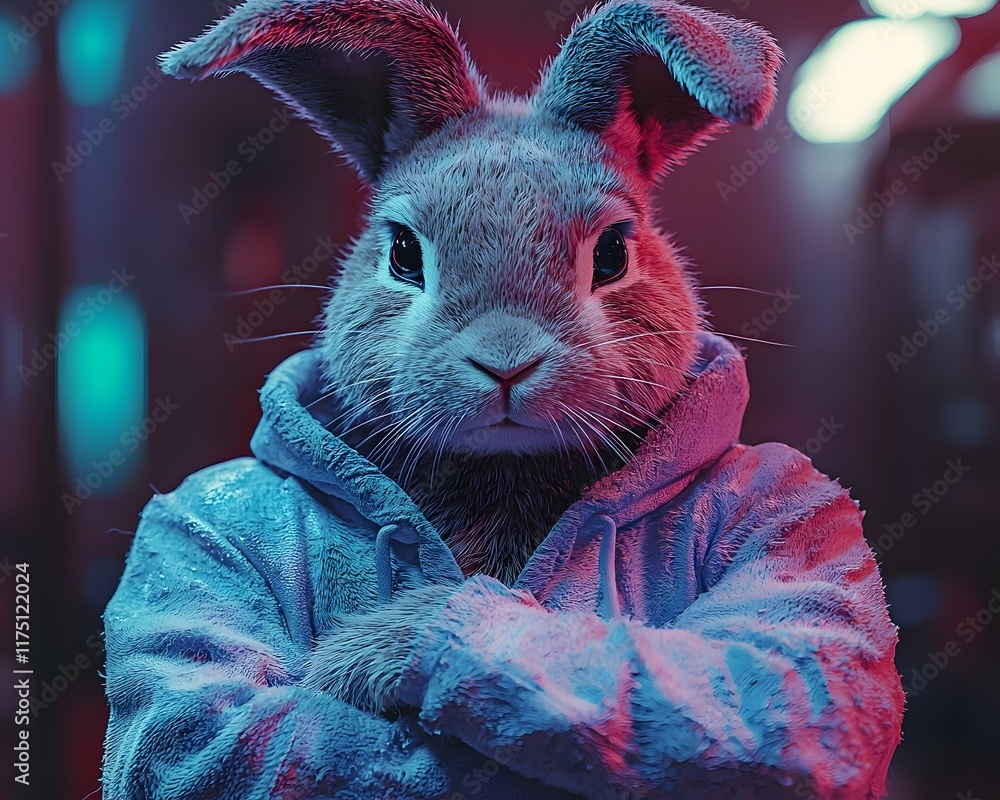 Muscular Rabbit Bodybuilder in Vibrant Neon Workout Gear Capturing ...