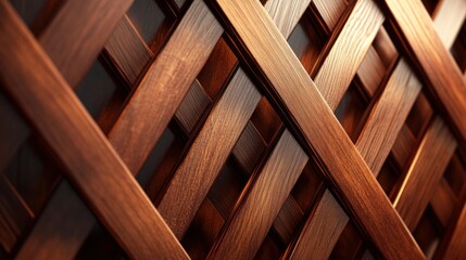 Rich brown wooden lattice pattern background.