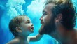© pisan - Capture the essence of fatherhood with this heartwarming image of a father supporting his child's first swimming lesson Experience the joy of family, guidance and support with this touching scene