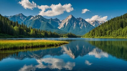  Majestic Mountain Lake: Serene Reflection in a Summer Landscape