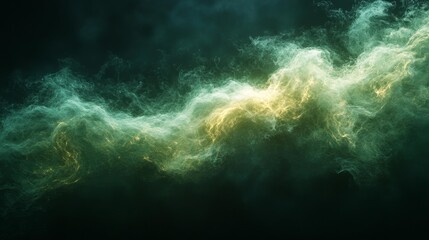 Wall Mural - Abstract Glowing Green Smoke Effect on Dark Background. Generative AI