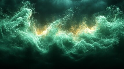 Wall Mural - Ethereal Green Energy Effect with Golden Highlights. Generative AI