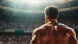 © Maximages  - The tall silhouette of a muscular individual stands majestically against the backdrop of a grand arena flooded with sunlight, signifying power and the epic nature of heroism.