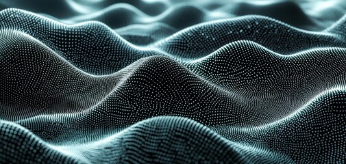 Wall Mural - abstract digital landscape with smooth, flowing waves formed by intricate dots, creating a mesmerizi