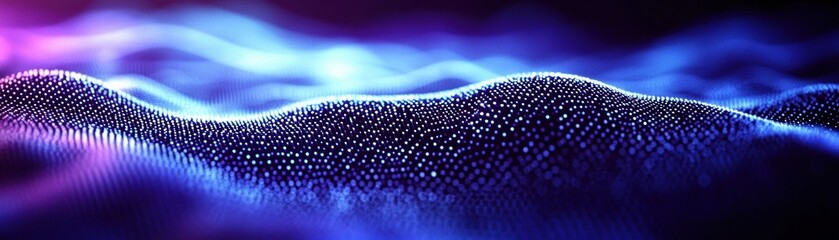 Wall Mural - abstract wave pattern with glowing dots in vibrant blue and purple shades, evoking a sense of depth 