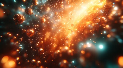 Wall Mural - cosmic spheres swirl, nebula background, abstract art, digital design.
