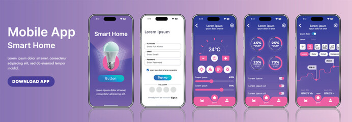 Wall Mural - a sleek smart home application interface template featuring modern icons and a gradient design. incl